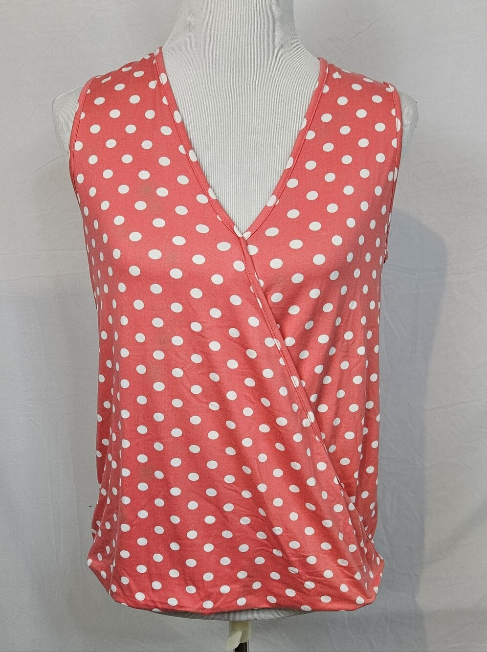 Doublju Coral Pink Polka Dot Wrap-Front Camisole